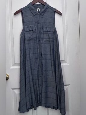 Mudd Blue And Gray Sleeveless Striped Shirt Dress Size Small